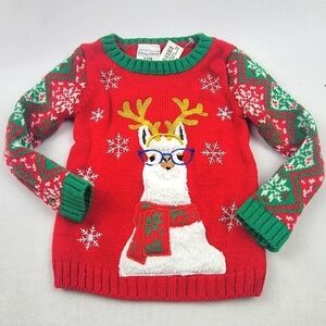 NWT New York Laundry fuzzy lama with glasses ugly Christmas sweater holiday